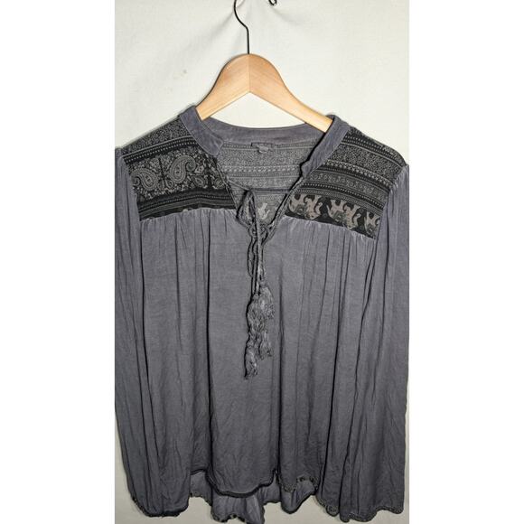 POL Womens Flutter Sleeve Relaxed Fit Blouse Sz S Tassels Grunge Whimsigoth boho - Picture 2 of 6